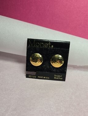 Monet Gold Hammered Round Stud Earrings